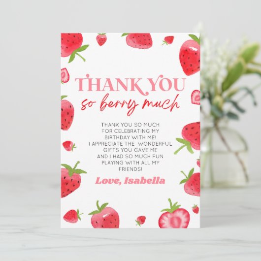 Aardbei Fruit Berry Sweet Verjaardagsfeest Bedankkaart (Staand voorkant)