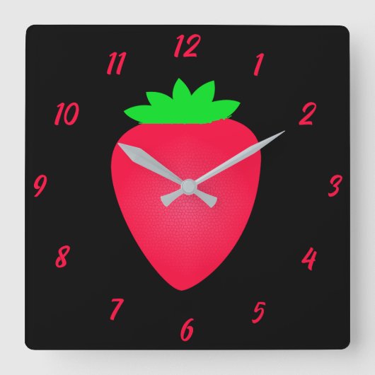 Aardbei Fruit Meisjes Jongens Nursery Rood Zwart C Vierkante Klok (Voorkant)