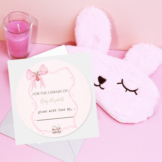 Aardbei, Gans, Boog Lijst Polka Dots Baby shower Ronde Sticker