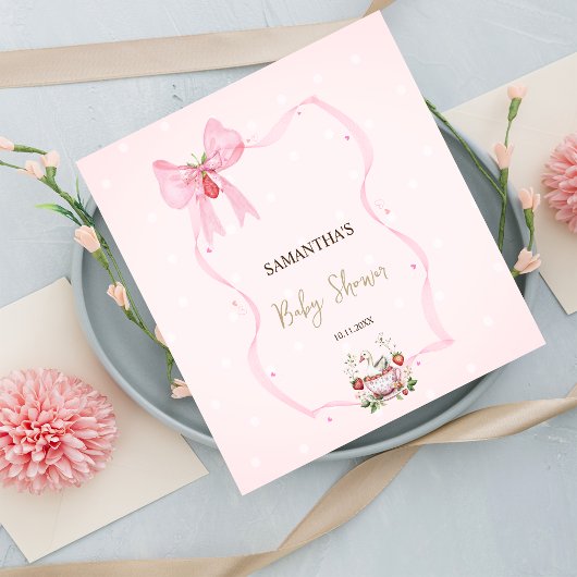 Aardbei, Gans, Boog Lijst Stippen Baby shower Servet