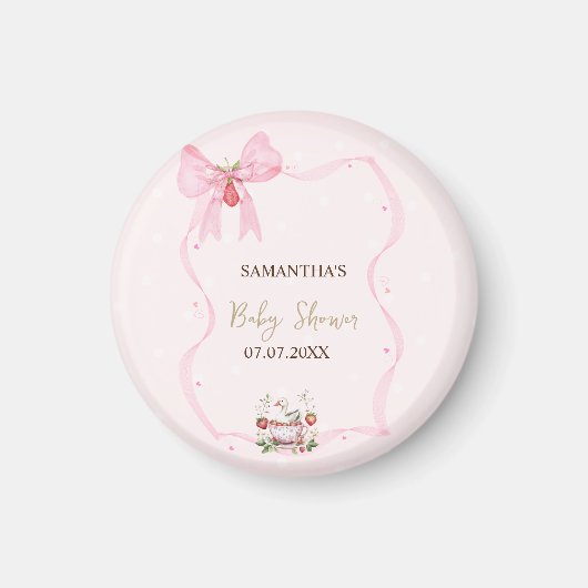 Aardbei,Gans,Bow Frame Stippen Baby Shower Magneet (Voorkant)