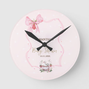 Aardbei,Gans,Bow Frame Stippen Baby Shower Ronde Klok
