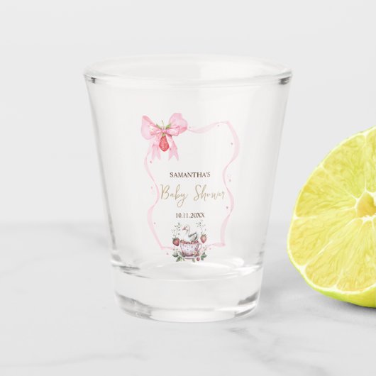 Aardbei,Gans,Bow Frame Stippen Baby Shower Shot Glas (Voorkant)