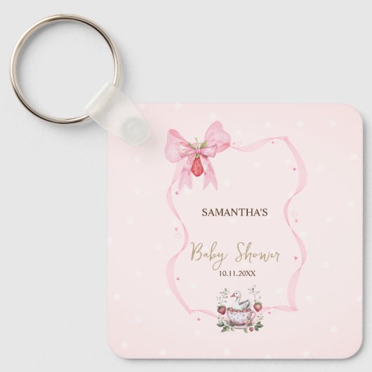 Aardbei,Gans,Bow Frame Stippen Baby Shower Sleutelhanger (Voorkant)