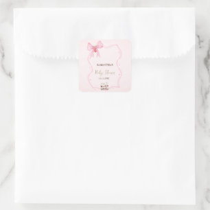 Aardbei,Gans,Bow Frame Stippen Baby Shower Vierkante Sticker