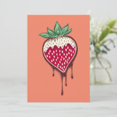 Aardbei gedoopt in chocolade uitnodiging (Staand voorkant)