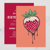 Aardbei gedoopt in chocolade uitnodiging (Voorkant / Achterkant)