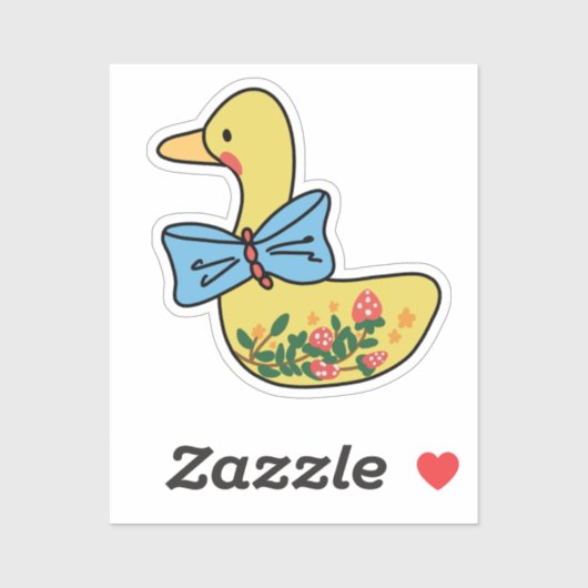 Aardbei Geel Eend Dame Met Blauwe Vlinderdas Sticker (Vel)
