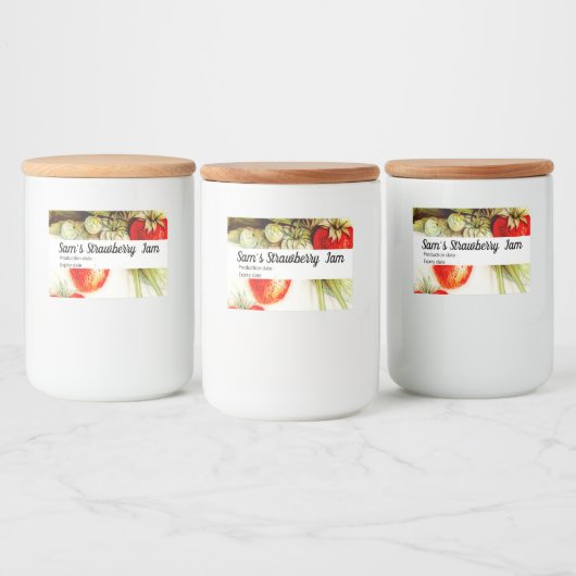 aardbei - gepersonaliseerd jam voedselcontainer etiket (Flessen)