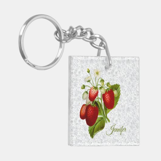 Aardbei gepersonaliseerd Sleutelhanger (Voorkant Links)
