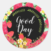 Aardbei Gepersonaliseerd. Zwart. Ronde Sticker (Voorkant)