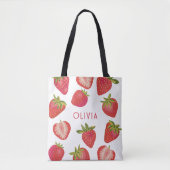 Aardbei gepersonaliseerde naam tote bag (Voorkant)