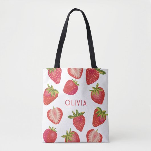 Aardbei gepersonaliseerde naam tote bag (Voorkant)