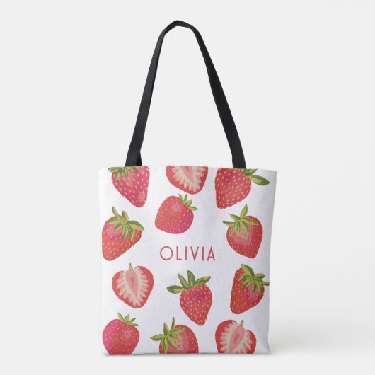 Aardbei gepersonaliseerde naam tote bag (Achterkant)