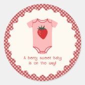 Aardbei Gingham Berry Sweet Baby shower Ronde Sticker (Voorkant)