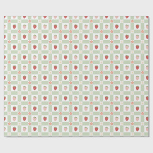 Aardbei Gingham Bes Happy Verjaardag Cadeaupapier