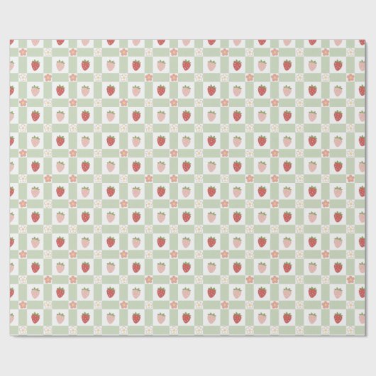 Aardbei Gingham Bes Happy Verjaardag Cadeaupapier (Vlak)