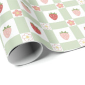 Aardbei Gingham Bes Happy Verjaardag Cadeaupapier (Rol Hoek)