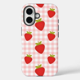 aardbei gingham iPhone 16 hoesje