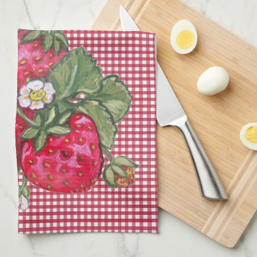  aardbei Gingham Land Rustisch Theedoek (Quarter Fold)