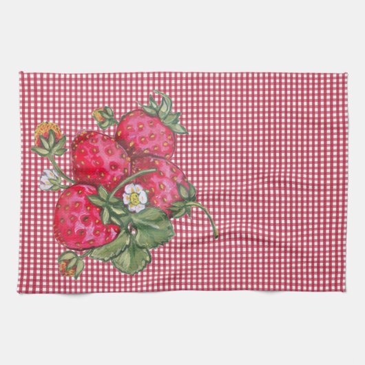 aardbei Gingham Land Rustisch Theedoek (Horizontaal)