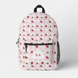 Aardbei Gingham Op Maat Gemaakt Monogram Roze Scha Bedrukte Rugzak