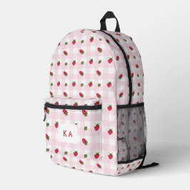 Aardbei Gingham Op Maat Gemaakt Monogram Roze Scha Bedrukte Rugzak