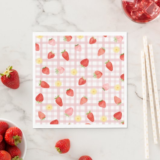 Aardbei Gingham Papier servetten (Insitu)