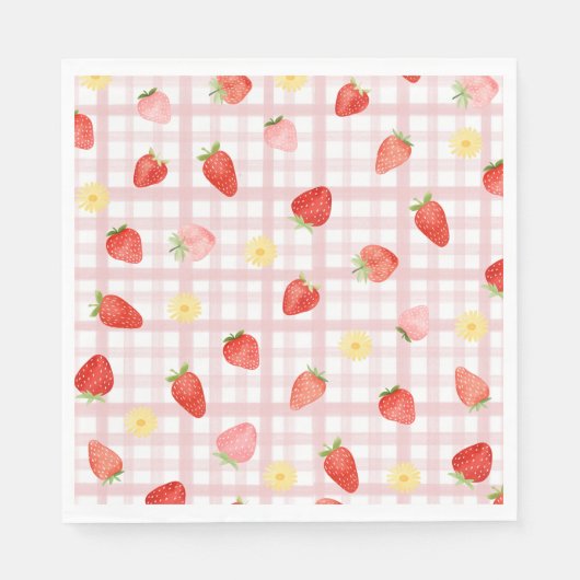 Aardbei Gingham Papier servetten (Voorkant)