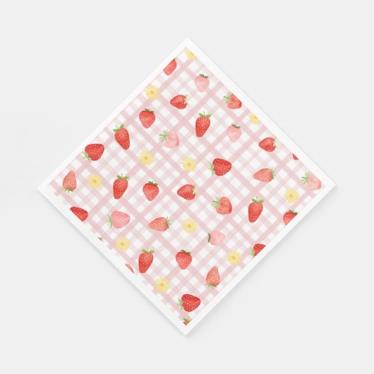 Aardbei Gingham Papier servetten (Hoek)