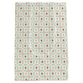 Aardbei Gingham Pastelgroene 1e Verjaardag Medium Cadeauzakje (Achterkant)