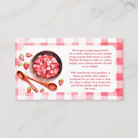 Aardbei Gingham Schattige Recept Aanvraag Baby sho Informatiekaartje (Voorkant)