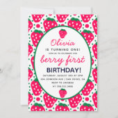 Aardbei Girl Berry 1st Birthday Party Modern Kaart (Voorkant)