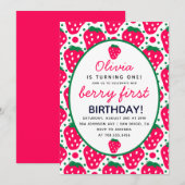 Aardbei Girl Berry 1st Birthday Party Modern Kaart (Voorkant / Achterkant)