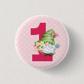 Aardbei Gnome Garden Baby Girl's 1e verjaardag Ronde Button 3,2 Cm (Voorkant)