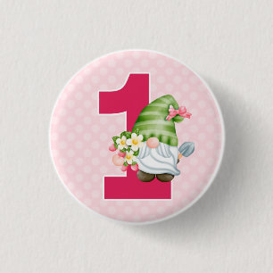 Aardbei Gnome Garden Baby Girl's 1e verjaardag Ronde Button 3,2 Cm