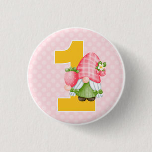 Aardbei Gnome Garden Baby Girl's 1e verjaardag Ronde Button 3,2 Cm