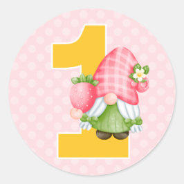 Aardbei Gnome Garden Baby Girl's 1e verjaardag Ronde Sticker