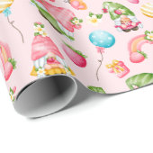 Aardbei Gnome Garden Little Girl's Birthday Cadeaupapier (Rol Hoek)