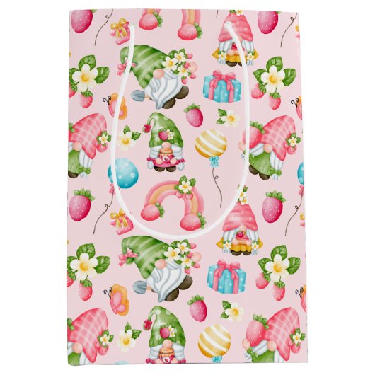 Aardbei Gnome Garden Little Girl's Birthday Medium Cadeauzakje (Voorkant)