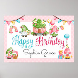 Aardbei Gnome Garden Little Girl's Birthday Poster