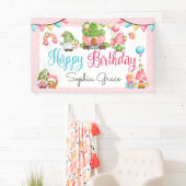 Aardbei Gnome Garden Little Girl's Birthday Spandoek (Insitu)