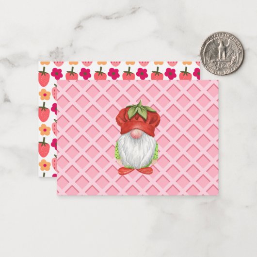 Aardbei Gnome Notitiekaartje (Voorkant / Achterkant in situ)