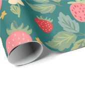 Aardbei Green Botanical Cadeaupapier (Rol Hoek)