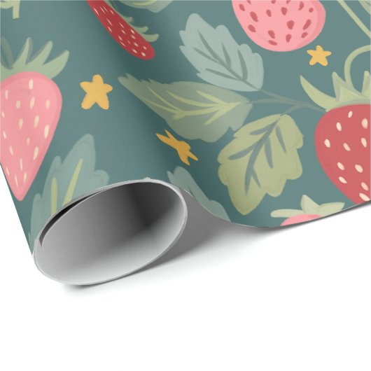 Aardbei Green Botanical Cadeaupapier (Rol Hoek)