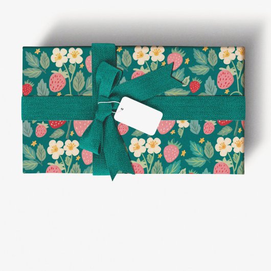 Aardbei Green Botanical Cadeaupapier