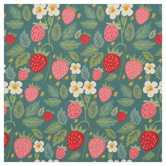 Aardbei Green Botanical Stof (Swatch)