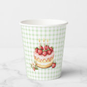 Aardbei Green Gingham Baby shower-Paper Cups Papieren Bekers (Achterkant)