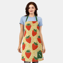 Aardbei Griekse Sleutel Monogram Schort