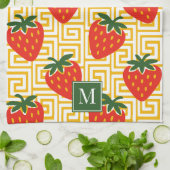 Aardbei Griekse Sleutel Monogram Theedoek (Gevouwen)